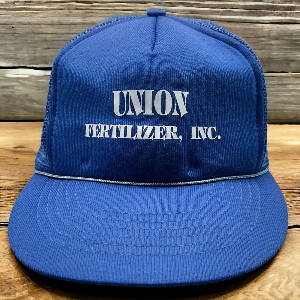 Union Fertilizer Inc Snapback Hat Blue Baseball Cap Capital Mesh Back